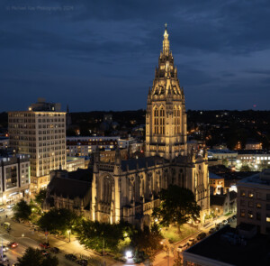 Aerial drone photo of church in Pittsburgh