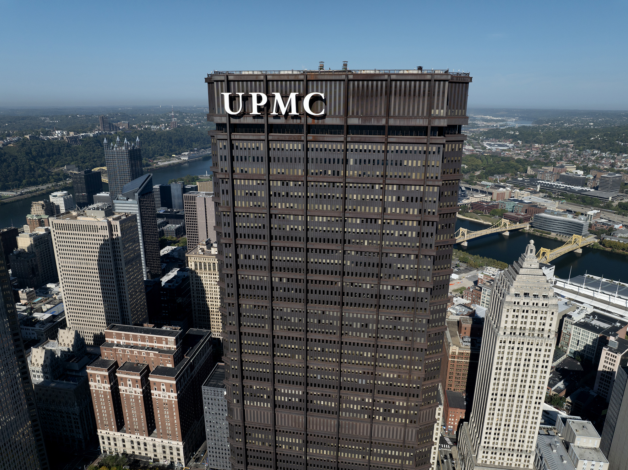 The Pittsburgh UPMC Blding, shot by drone